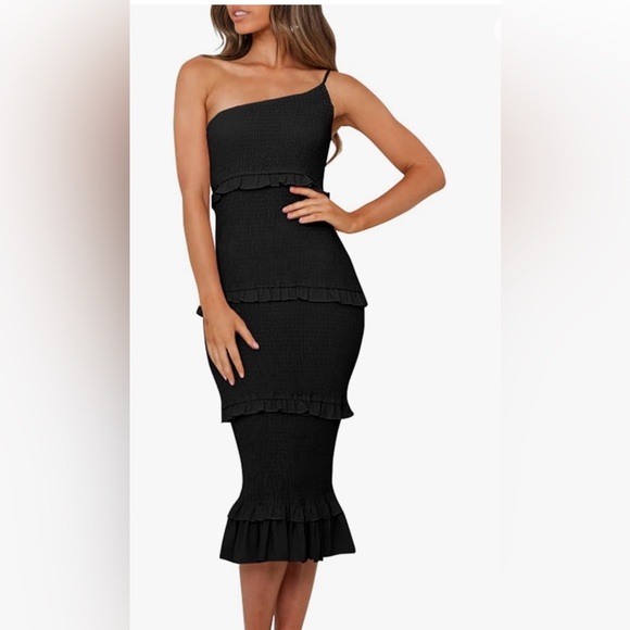 PrettyGarden Dresses & Skirts - PRETTYGARDEN Women's Summer Midi Dresses One Shoulder Tiered Ruffle Medium